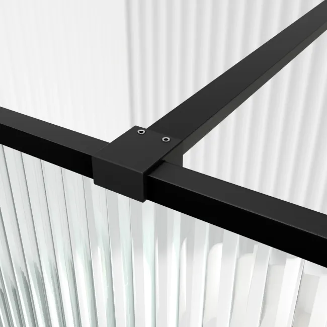 Munich Fluted Effect Matt Black Framed 8mm Wet Room Shower Glass 1400mm & 250mm Pivotal Return Panel