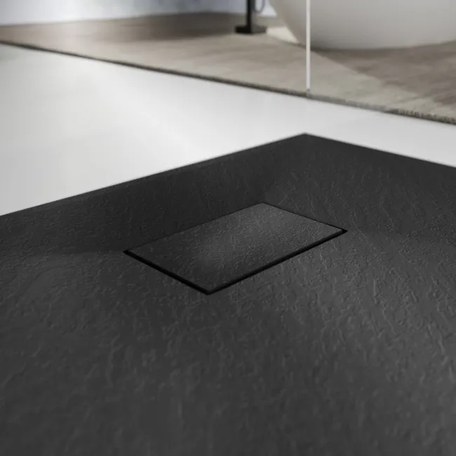 Berlin Rectangular Matt Black Slate Effect SMC Composite Shower Tray 1500x900mm