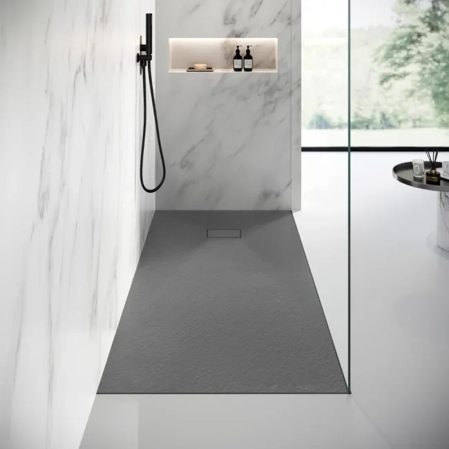 Berlin Rectangular Dark Grey Slate Effect SMC Composite Shower Tray 1800x800mm