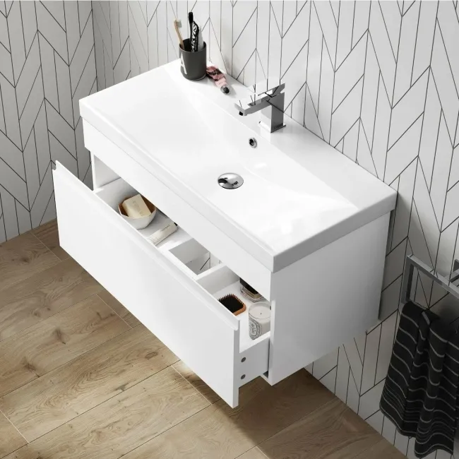 Trent Gloss White Wall Hung Basin Drawer Vanity 800mm