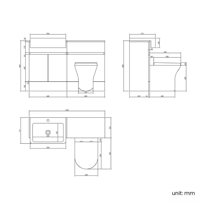 Foster Tungsten Grey Combination Vanity Basin and Tucson Toilet 1200mm - Left Handed