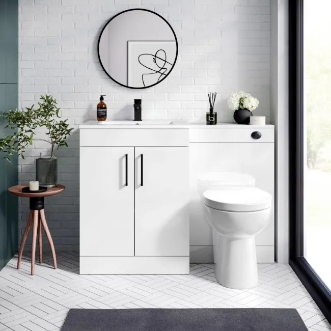 Mersey Gloss White Combination Vanity Basin and Austin Toilet 1100mm - Black Accents