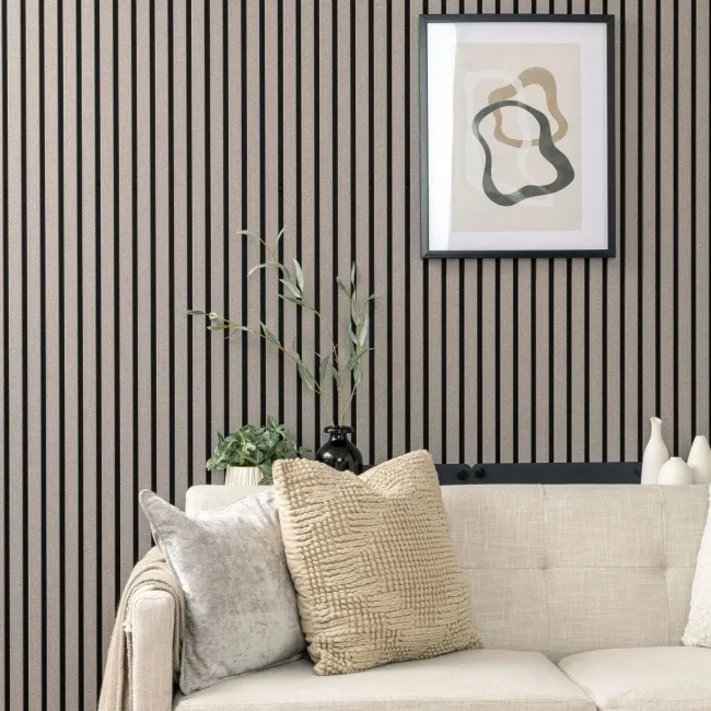 Trepanel® Texture Grey Taupe Woven Acoustic Wood & Felt Slat Panels