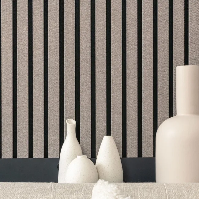Trepanel® Texture Grey Taupe Woven Acoustic Wood & Felt Slat Panels
