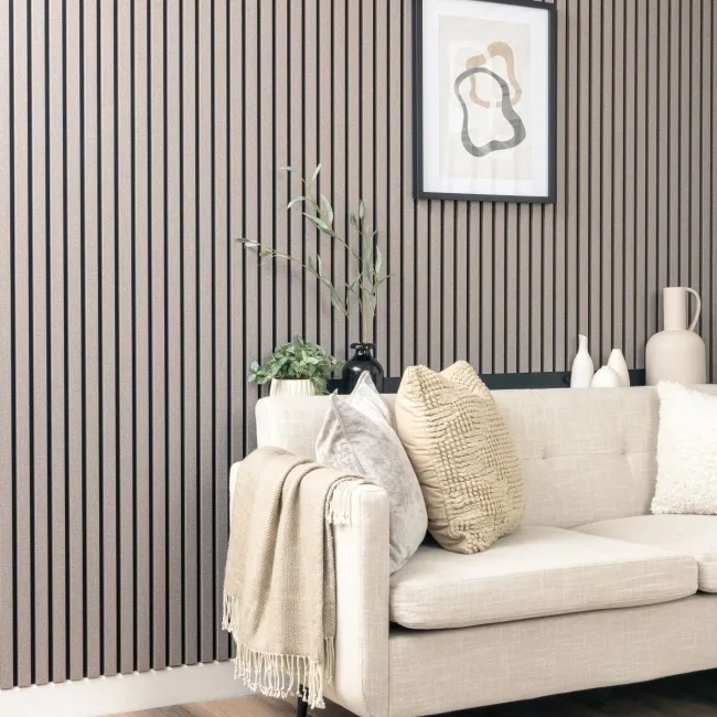Trepanel® Texture Grey Taupe Woven Acoustic Wood & Felt Slat Panels