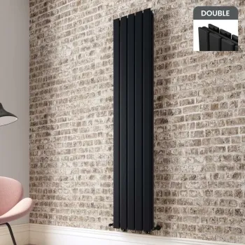 Faro Matt Black Double Flat Panel Vertical Radiator 1800x350mm