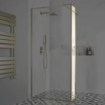 Munich Brushed Brass Framed Easy Clean 8mm Wet Room Shower Glass Return Panel 250mm