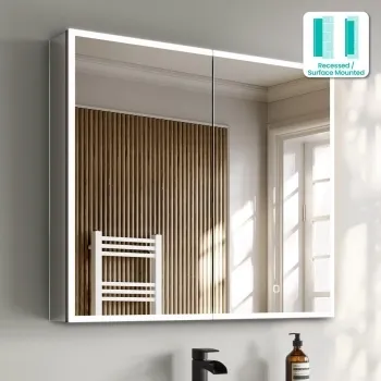 Esme Matt Black Illuminated LED Recessed Mirror Cabinet 700x800mm