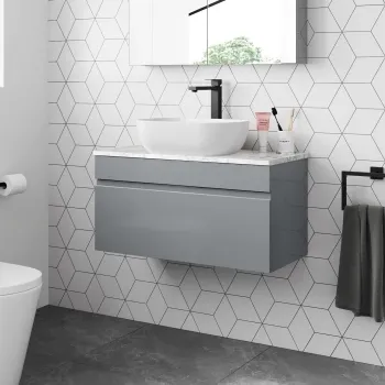 Trent Stone Grey Wall Hung Drawer Vanity with Marble Top & Curved Counter Top Basin 800mm