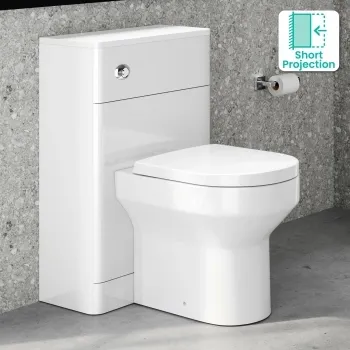 Curved Gloss White Slimline Back To Wall Unit and Denver Toilet