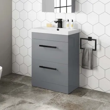 Avon Stone Grey Basin Drawer Vanity 600mm - Black Accents