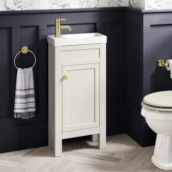 Bermuda Chalk White Cloakroom Basin Vanity 400mm - Brushed Brass Accents