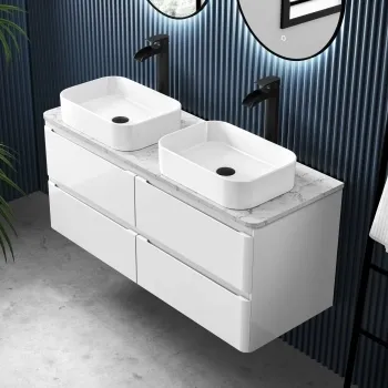 Corsica Gloss White Wall Hung Drawer Vanity with Marble Top & Marin Basin 1200mm