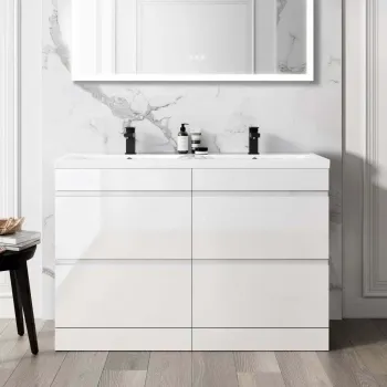 Trent Gloss White Double Basin Drawer Vanity 1200mm