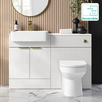 Sicily Fluted Coastal White Combination Vanity Basin and Miami Toilet 1200mm - Brushed Brass Accents