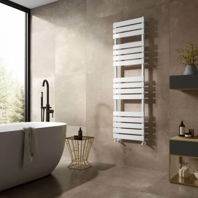 Santorini White Flat Panel Heated Towel Rail 1600x450mm