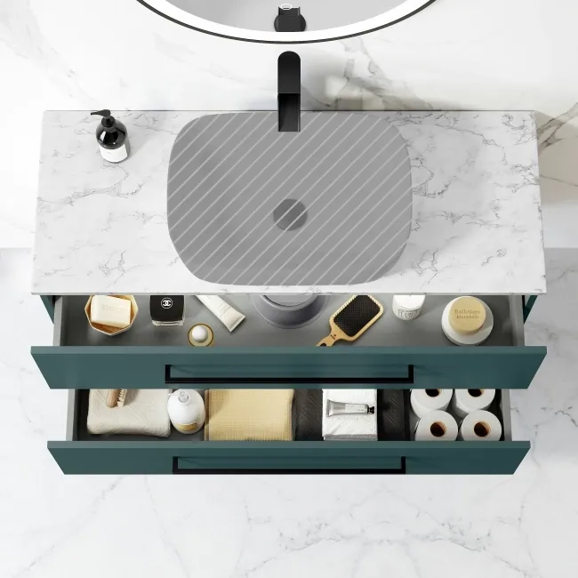 Elba Midnight Green Wall Hung Drawer Vanity 1000mm (Excludes Counter Top Basin) - Black Accents