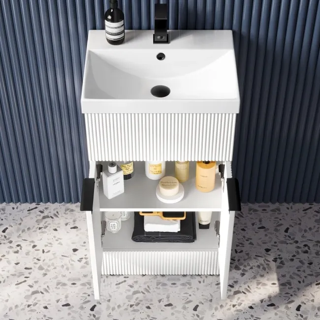 Havana Fluted Coastal White Combination Vanity Basin and Aruba Toilet 1000mm - Black Accents