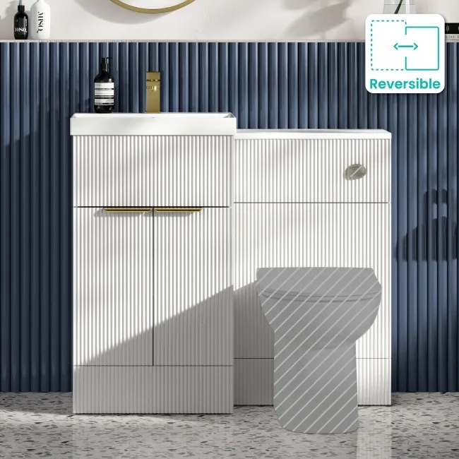 Havana Fluted Coastal White Basin Vanity and Back To Wall Toilet Unit 1000mm (Excludes Toilet) - Brushed Brass Accents