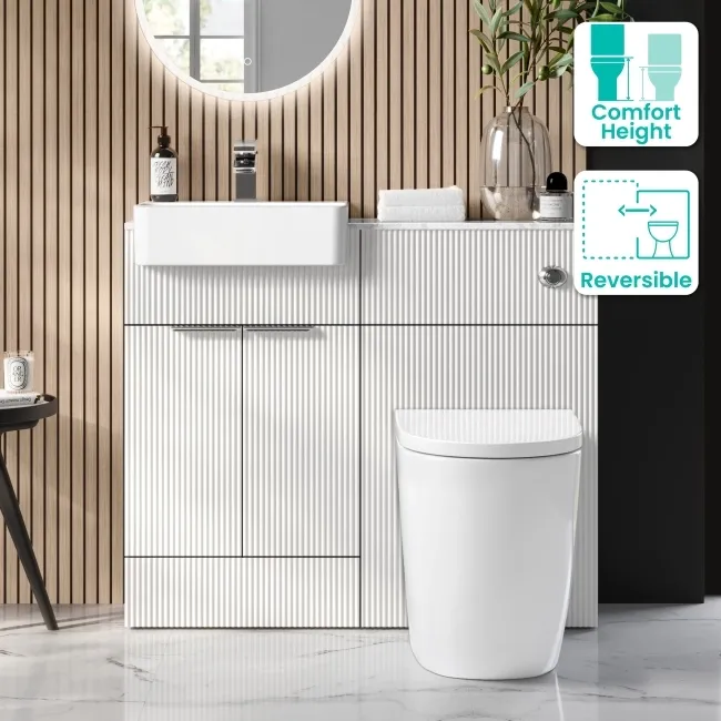 Sicily Fluted Coastal White Combination Vanity Basin with Marble Top & Utah Comfort Height Toilet 1000mm - Chrome Handles