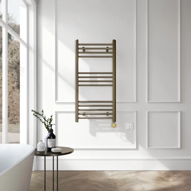Barcelona Electric Antique Gold Straight Heated Towel Rail 1000x500mm