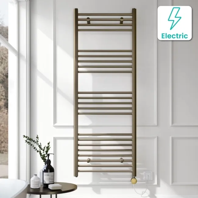 Barcelona Electric Antique Gold Straight Heated Towel Rail 1600x600mm