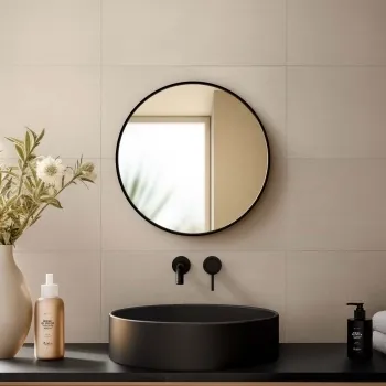 Essence Black Framed Round Bathroom Mirror 500mm