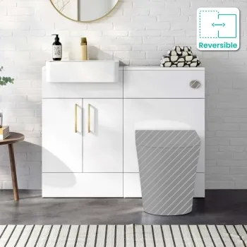 Harper Gloss White Basin Vanity and Back To Wall Toilet Unit 1000mm (Excludes Toilet) - Brushed Brass Accents