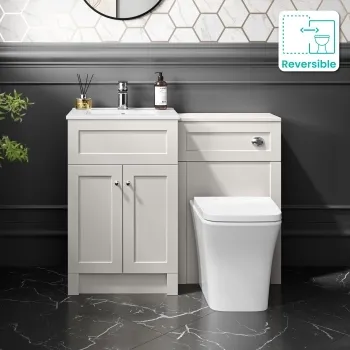 Milos Cotton White Combination Vanity Basin and Houston Toilet 1000mm - Chrome Handles