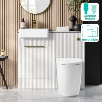Sicily Fluted Coastal White Combination Vanity Basin with Marble Top & Utah Comfort Height Toilet 1000mm - Brushed Brass Accents