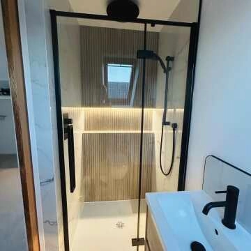 Helsinki Matt Black Premium Easy Clean 8mm Hinged Shower Door 1000mm