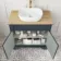 Lucia Inky Blue Vanity with Oak Effect Top & Curved Counter Top Basin 840mm - Brushed Brass Accents