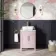 Bermuda Cashmere Pink Vanity with Marble Top & Curved Counter Top Basin 600mm - Brass Knurled Handles