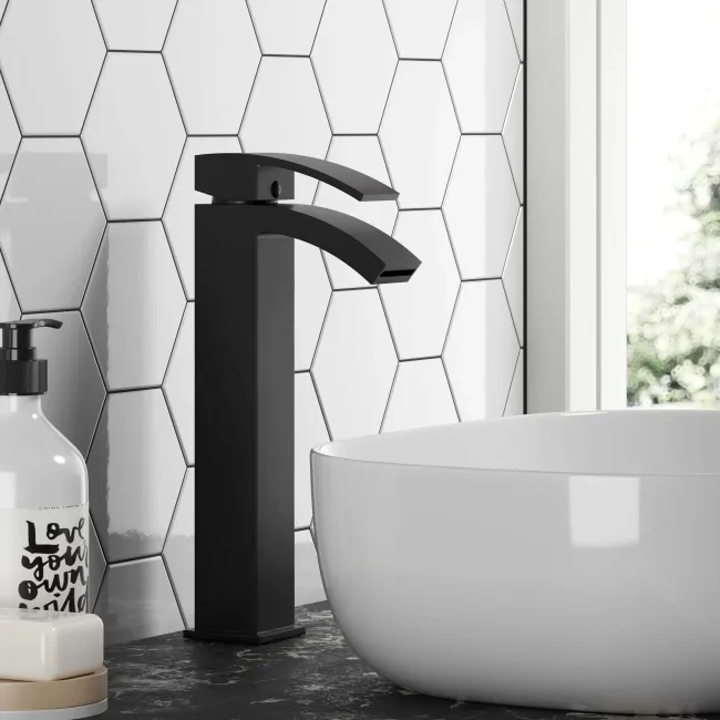 Welland Matt Black High Rise Basin Mixer Tap