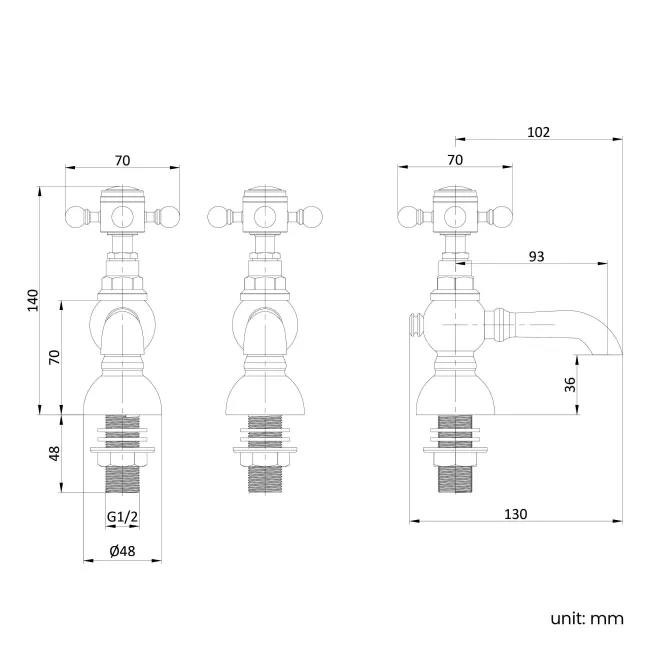 Tweed Traditional Chrome Hot & Cold Basin Taps