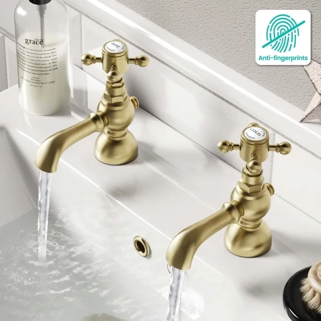 Tweed Traditional Brushed Brass Hot & Cold Basin Taps