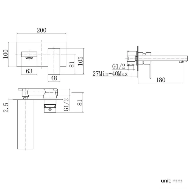 Lea Matt Black Wall Mounted Bath Filler