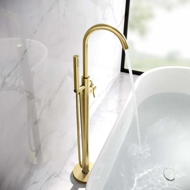 Trent Brushed Brass  Freestanding Bath Shower Mixer Tap