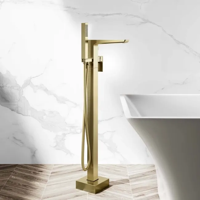 Ribble Brushed Brass Freestanding Bath Shower Mixer Tap