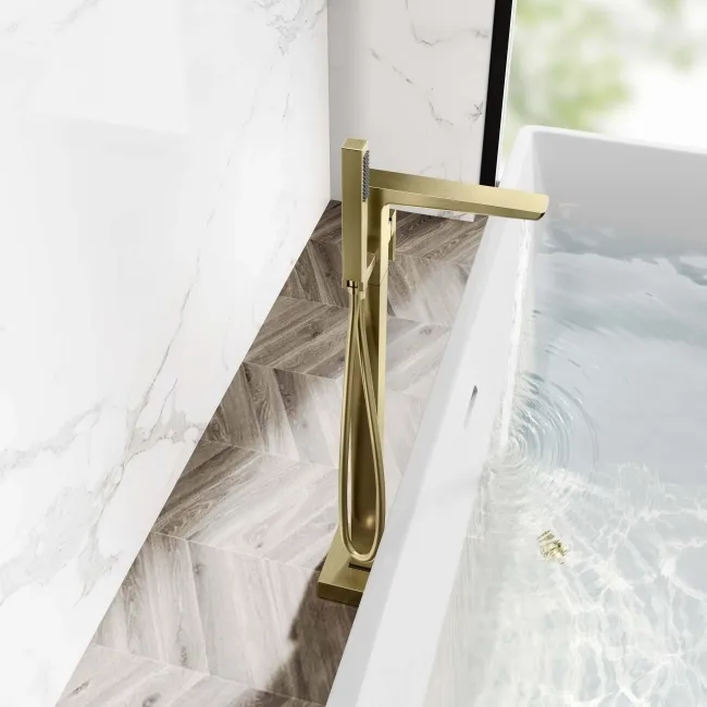 Ribble Brushed Brass Freestanding Bath Shower Mixer Tap