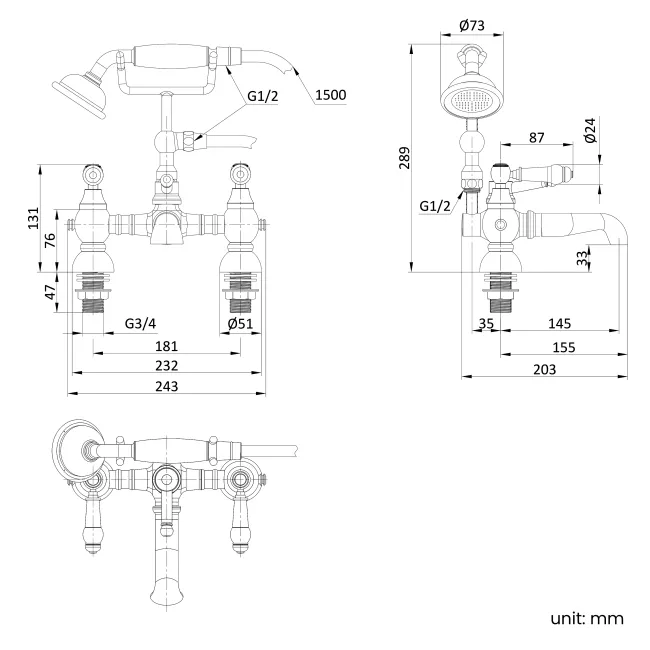 Beauly Traditional Brushed Brass Bath Shower Mixer Tap