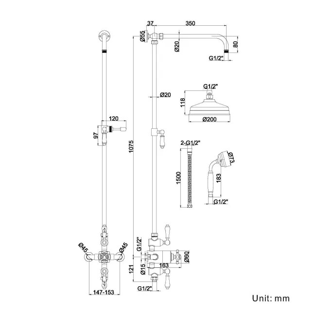 Shannon Traditional Thermostatic Shower Set with Hand Shower