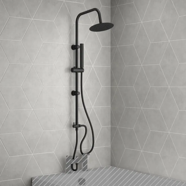 Lismore Round Matt Black Shower Riser Kit