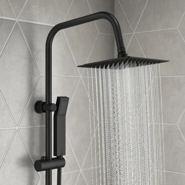 Lismore Square Matt Black Shower Riser Kit