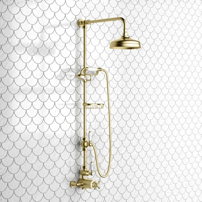 Shannon Brushed Brass Traditional Thermostatic Shower Set with Hand Shower and Soap Dish
