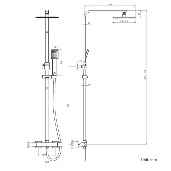 Galway Premium Gunmetal Grey Square Thermostatic Shower Set