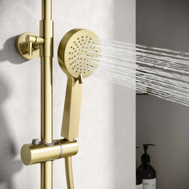 Doon Round Brushed Brass Thermostatic Bath Filler Shower Set