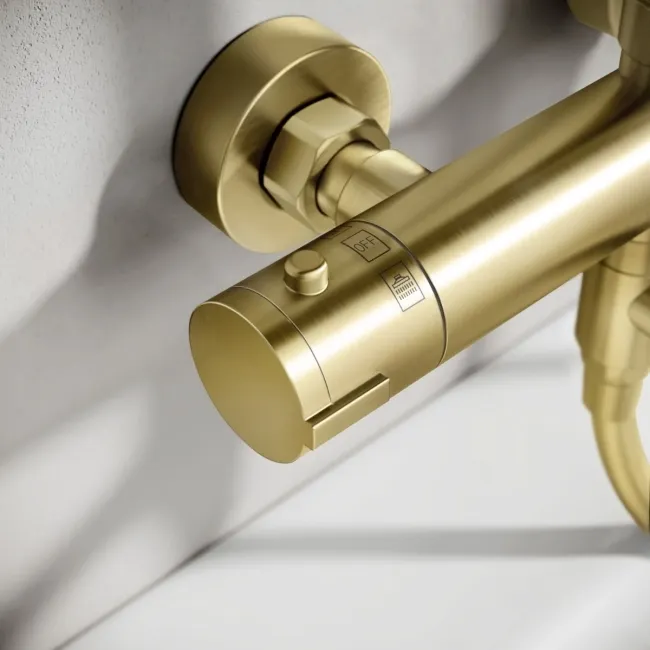 Doon Round Brushed Brass Thermostatic Bath Filler Shower Set