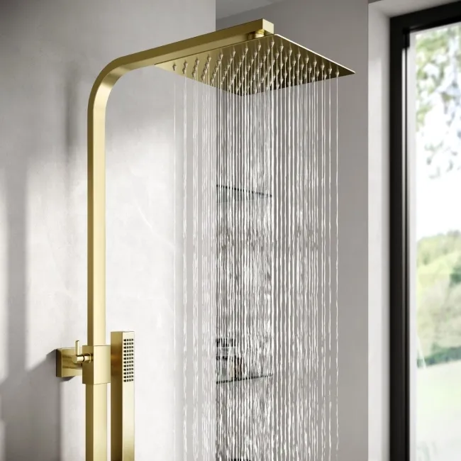 Skye Square Brushed Brass Thermostatic Bath Filler Shower Set