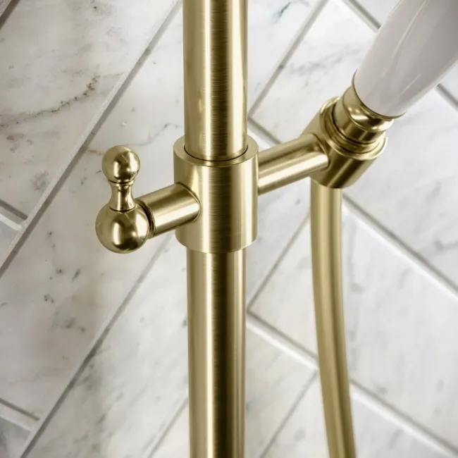Nevis Brushed Brass Traditional Thermostatic Shower Set with Hand Shower